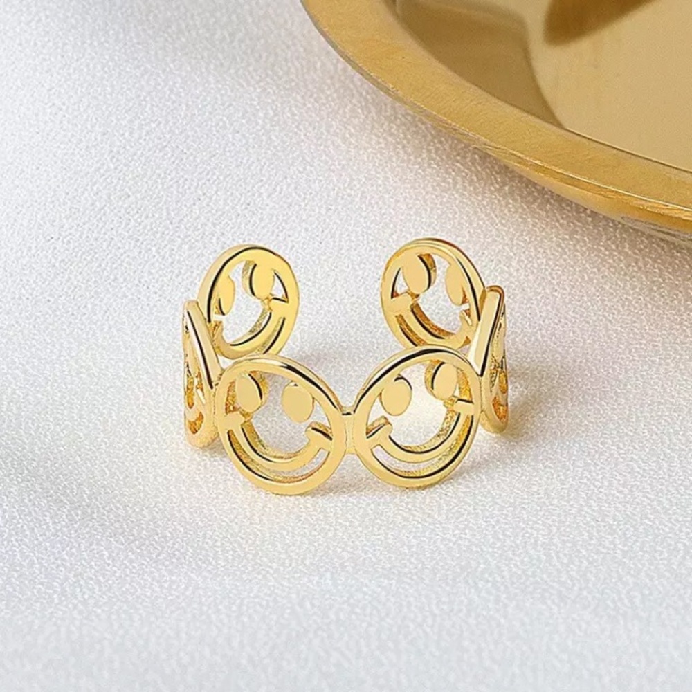 New 18K Gold Vermeil Sterling Silver 925 Smiley Ring
